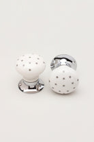 The Little Stars Collection – White Ceramic Mortice Door Knob Set with Grey Stars and Chrome Base for Interior Room Doors - G Decor