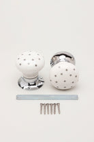 The Little Stars Collection – White Ceramic Mortice Door Knob Set with Grey Stars and Chrome Base for Interior Room Doors - G Decor