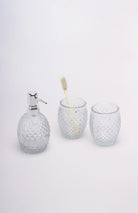 Florence Three-Piece Diamond-Cut Glass Bathroom Accessory Set — G Decor