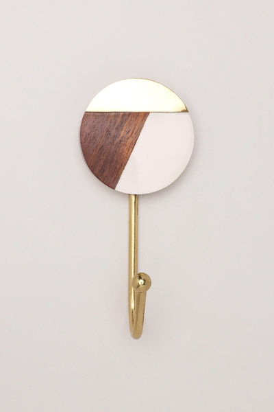 Gdecorstore Cabinet Knobs & Handles Three Tone Disk Wood Resin Brass Wall Coat Hooks