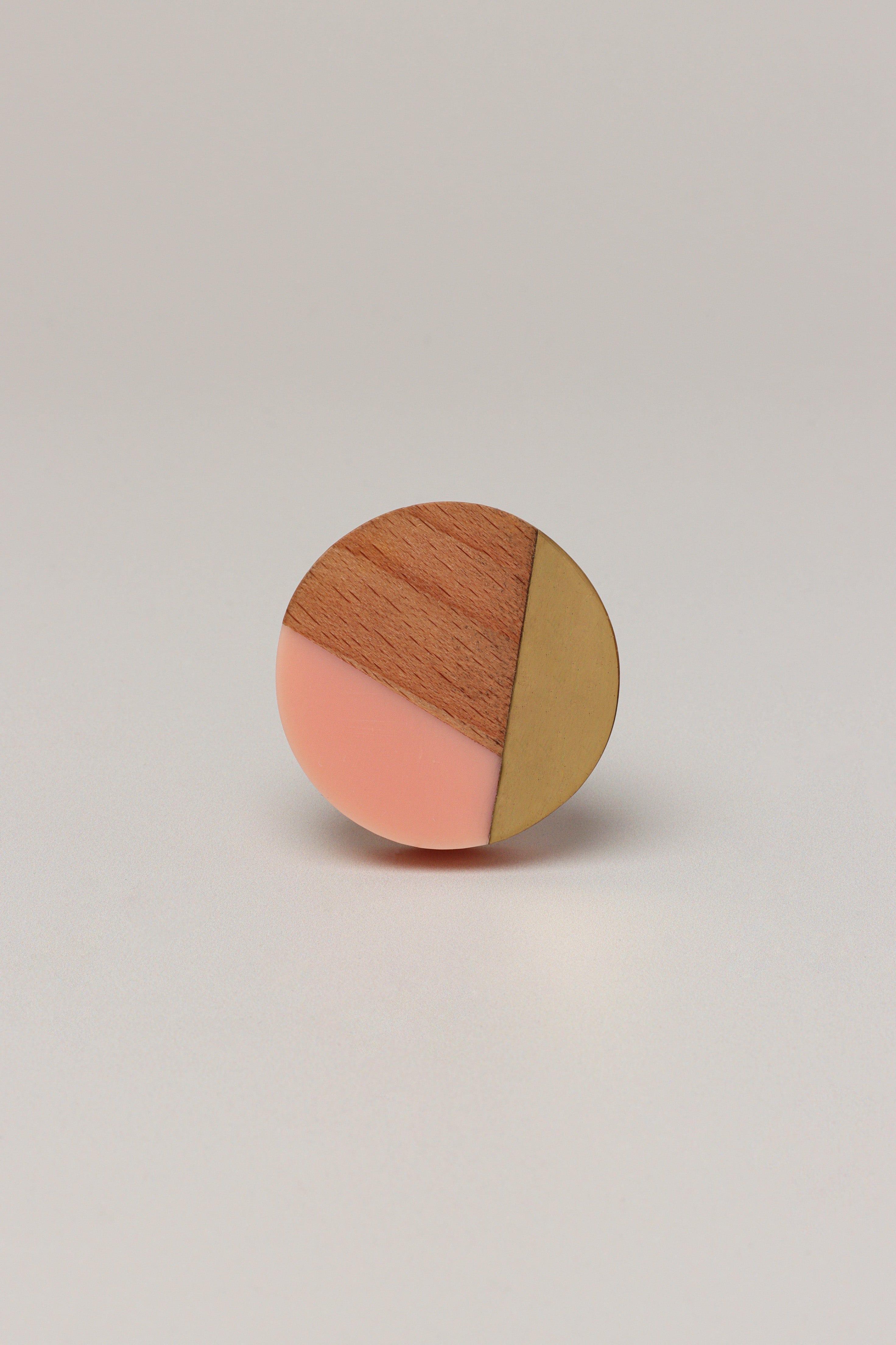 Three-Tone Wood, Resin & Brass Accent Knob, Cabinet Handle - G Decor