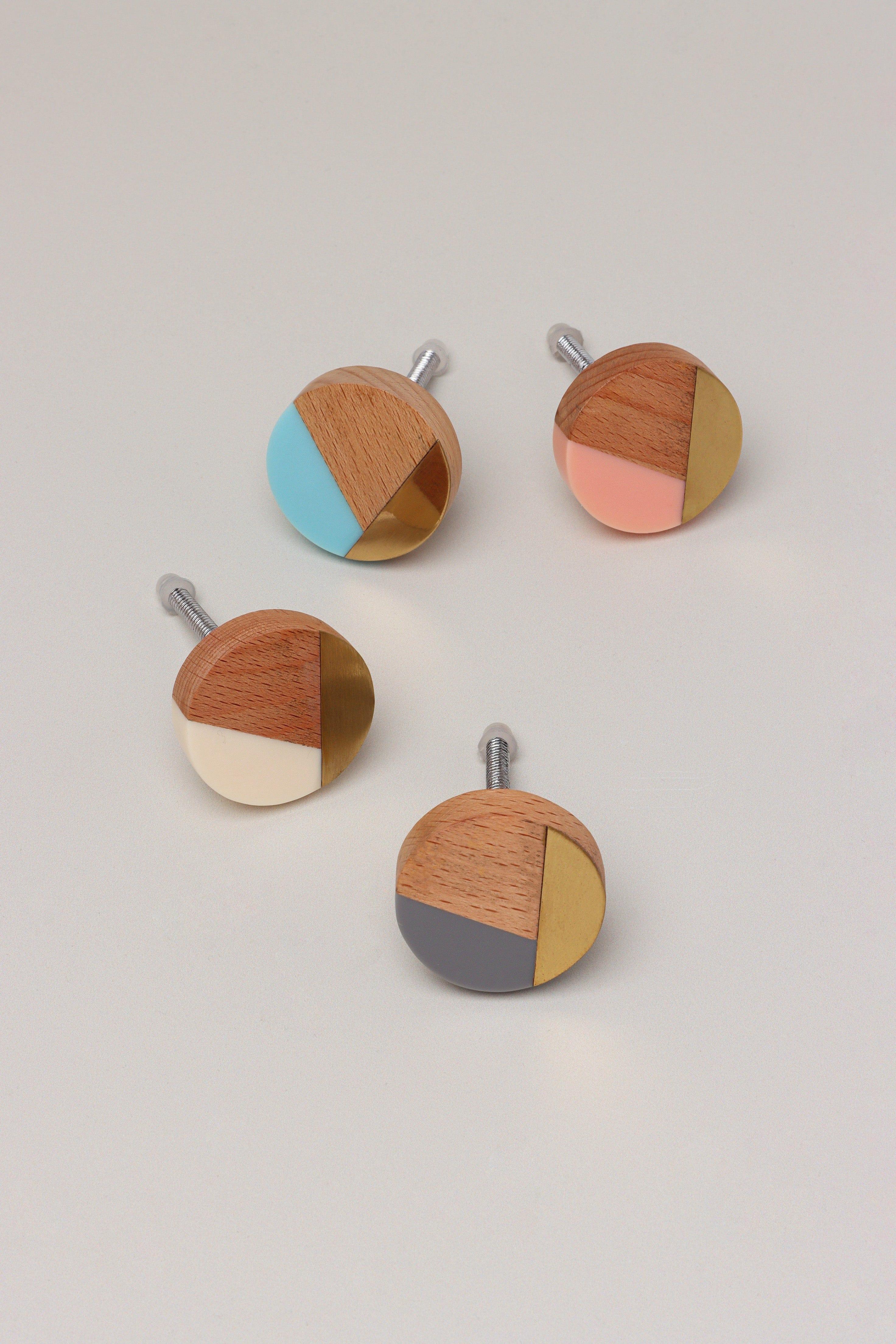 Three-Tone Wood, Resin & Brass Accent Knob, Cabinet Handle - G Decor