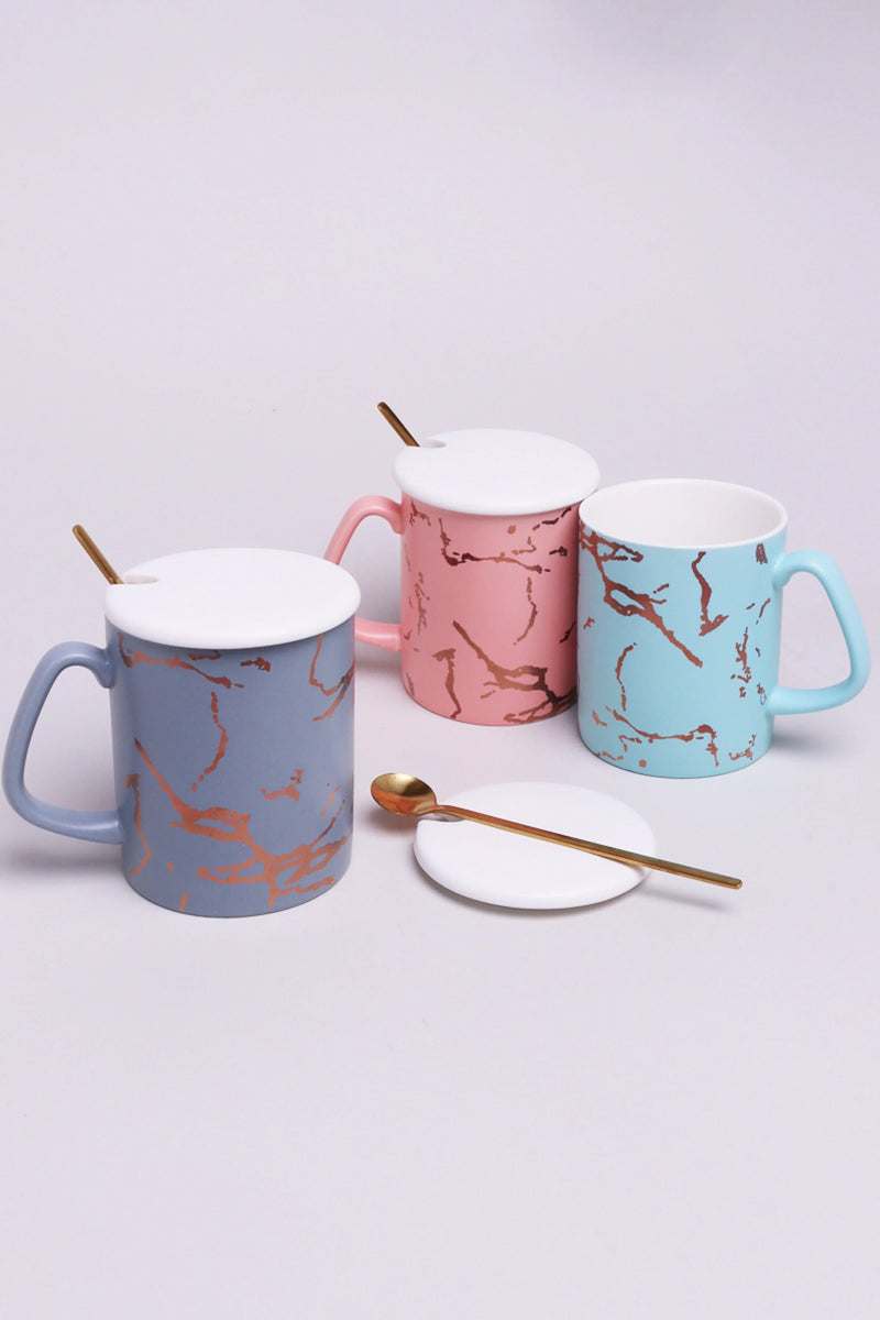 Eleonora Gold Marble Ceramic Mug with Lid and Spoon