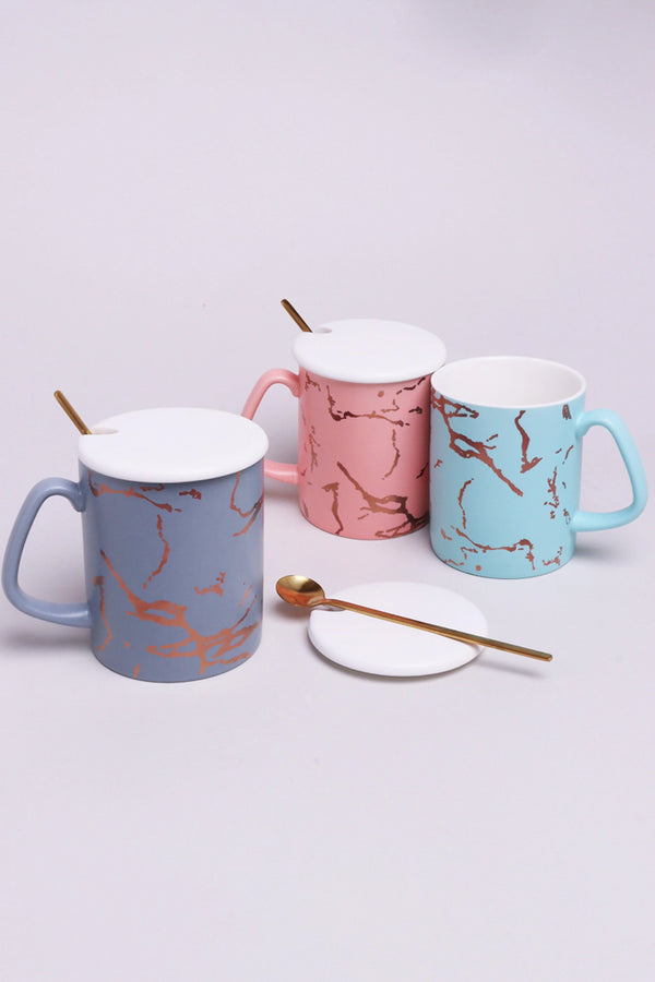 Eleonora Gold Marble Ceramic Mug with Lid and Spoon