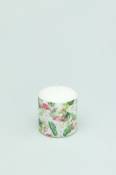 G Decor Candles White / Medium Tropical Flamingo Floral Retro Pillar Candle