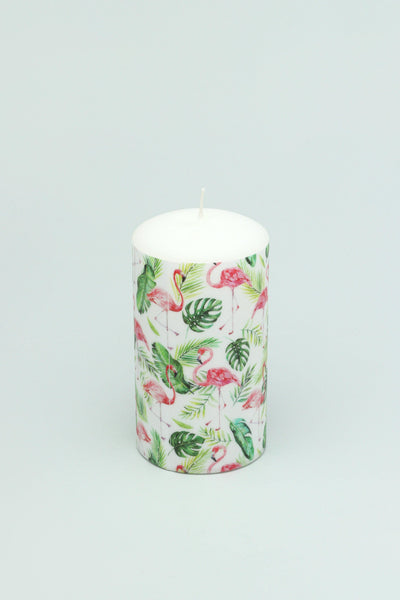 G Decor Candles White / Large Tropical Flamingo Floral Retro Pillar Candle