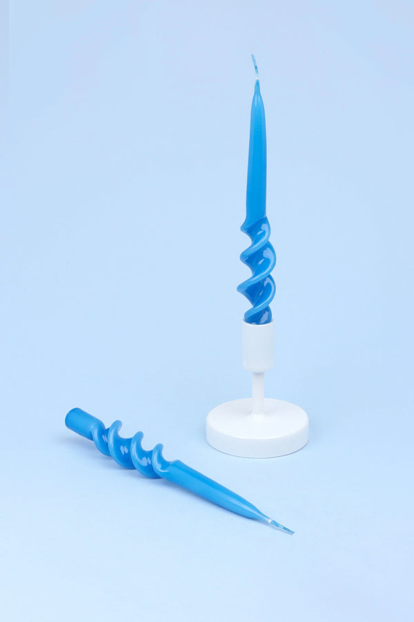 Twiselle Pair of Baby Blue Spiral Twisted Taper Candles