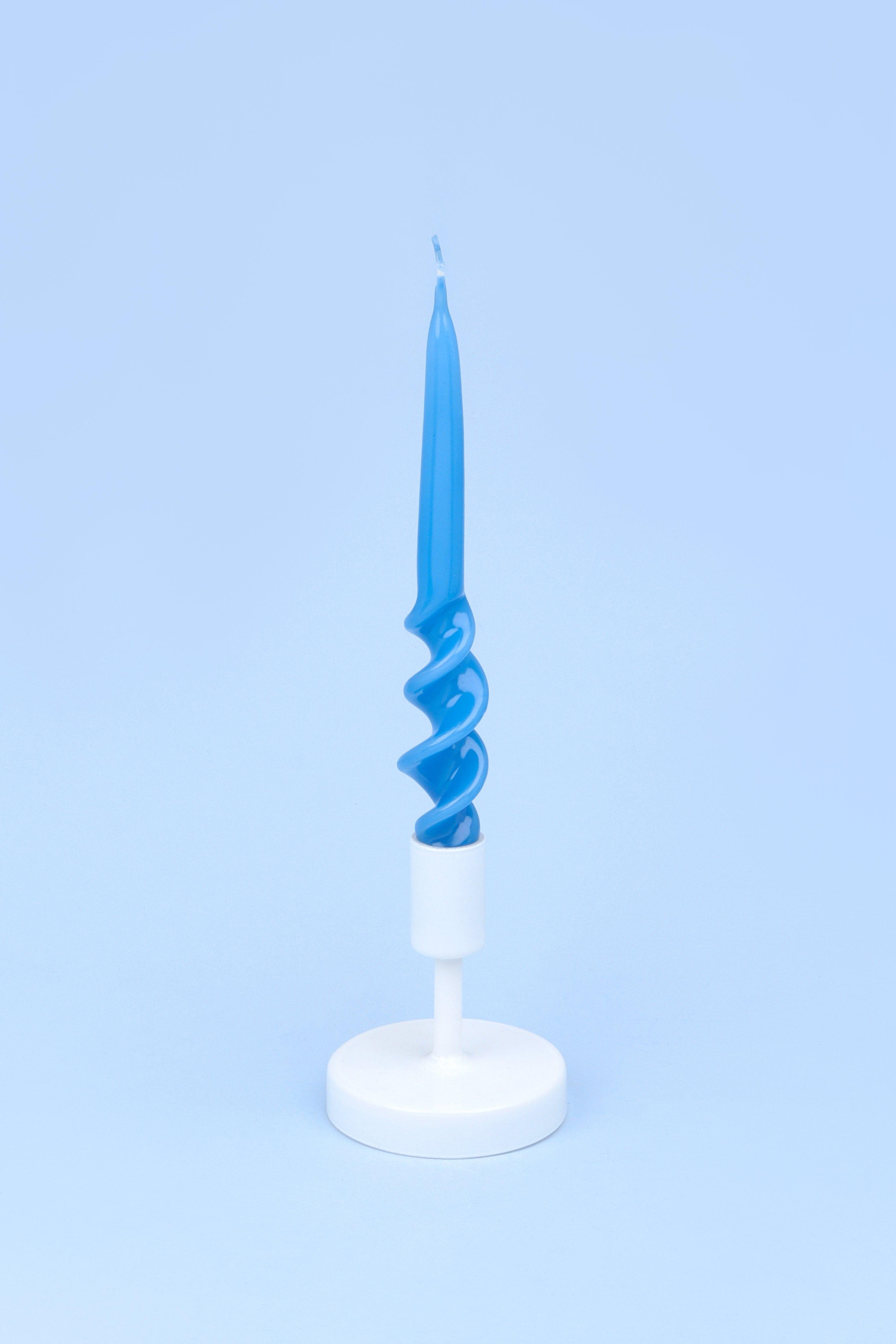 Twiselle Set of 2 Spiral Twisted Hand Dipped Dinner Baby Blue Taper Candles - G Decor