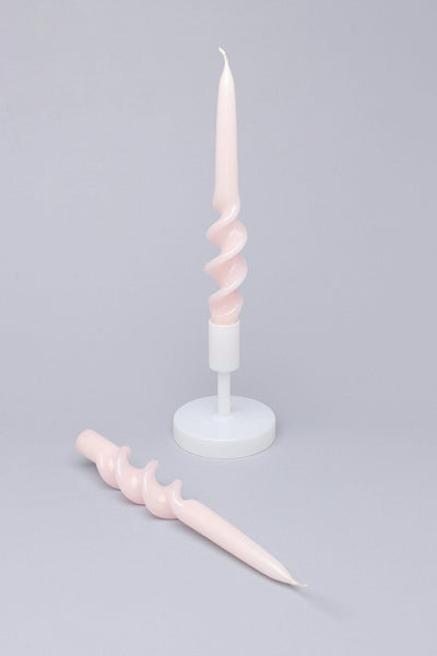 Twiselle Pair of Blush Pink Spiral Twisted Taper Candles