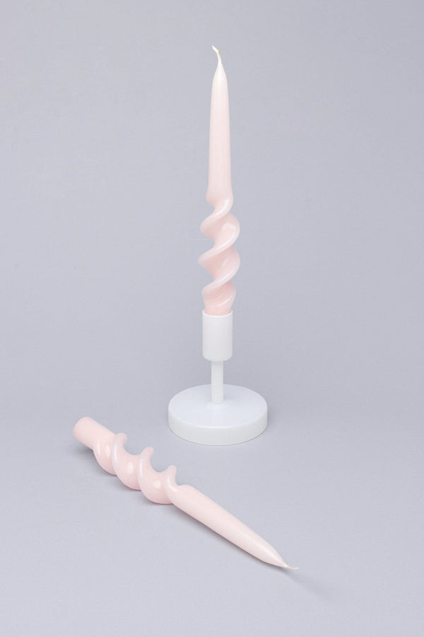 Twiselle Pair of Blush Pink Spiral Twisted Taper Candles