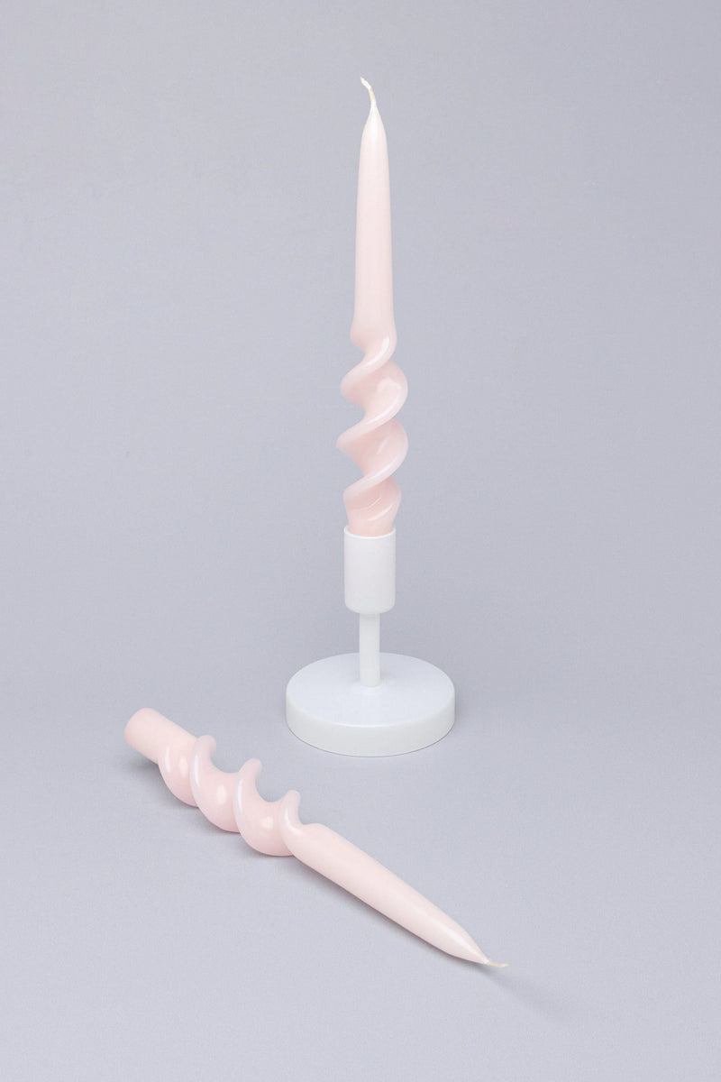 Twiselle Pair of Blush Pink Spiral Twisted Taper Candles
