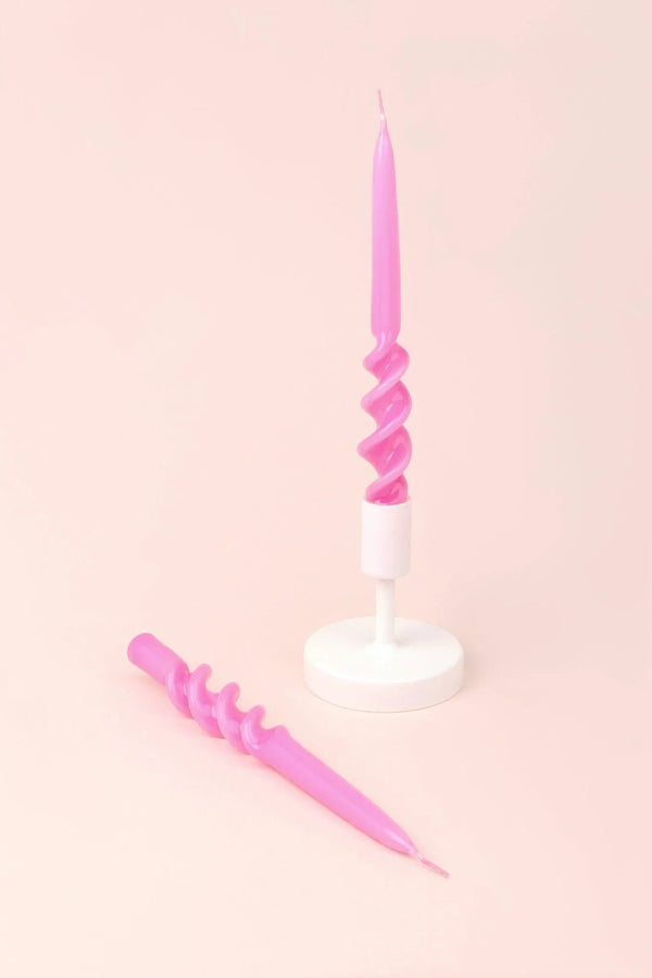 Twiselle Pair of Hot Pink Spiral Twisted Taper Candles