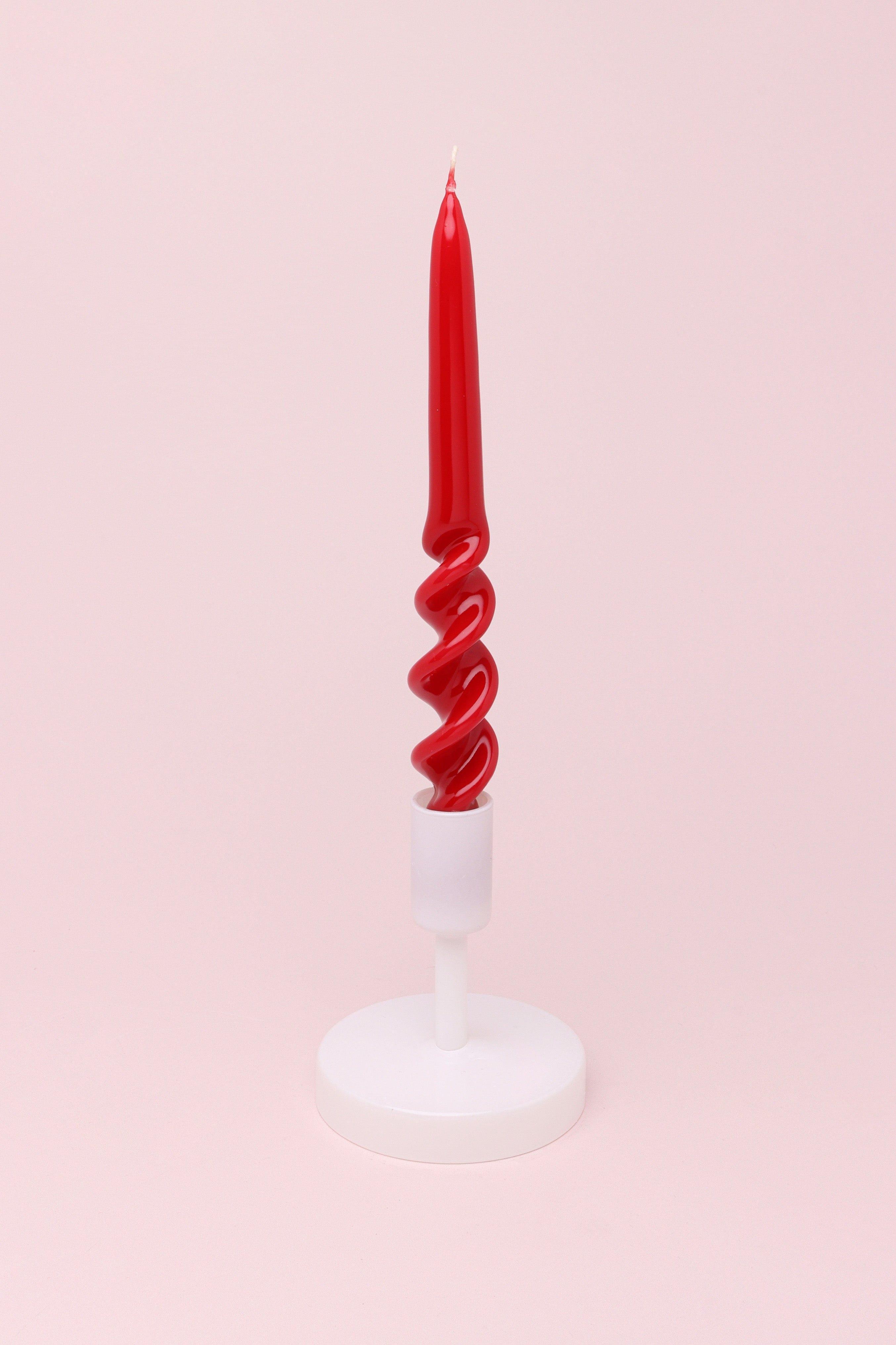 Twiselle Set of 2 Spiral Twisted Hand Dipped Dinner Candles Scarlet Red Taper Candles - G Decor