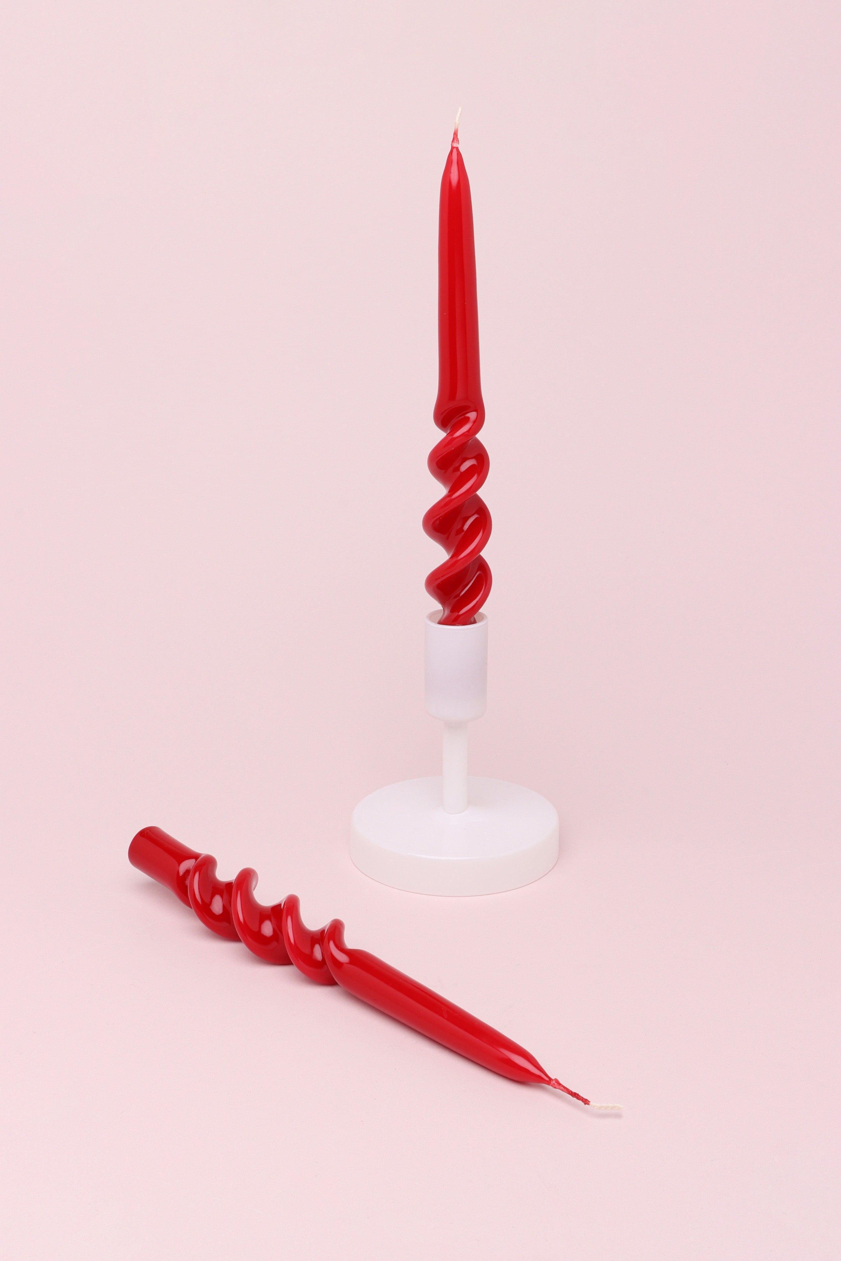 Twiselle Set of 2 Spiral Twisted Hand Dipped Dinner Candles Scarlet Red Taper Candles - G Decor