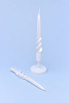 Twiselle Set of 2 Spiral Twisted Hand Dipped Dinner Pearl White Taper Candles - G Decor