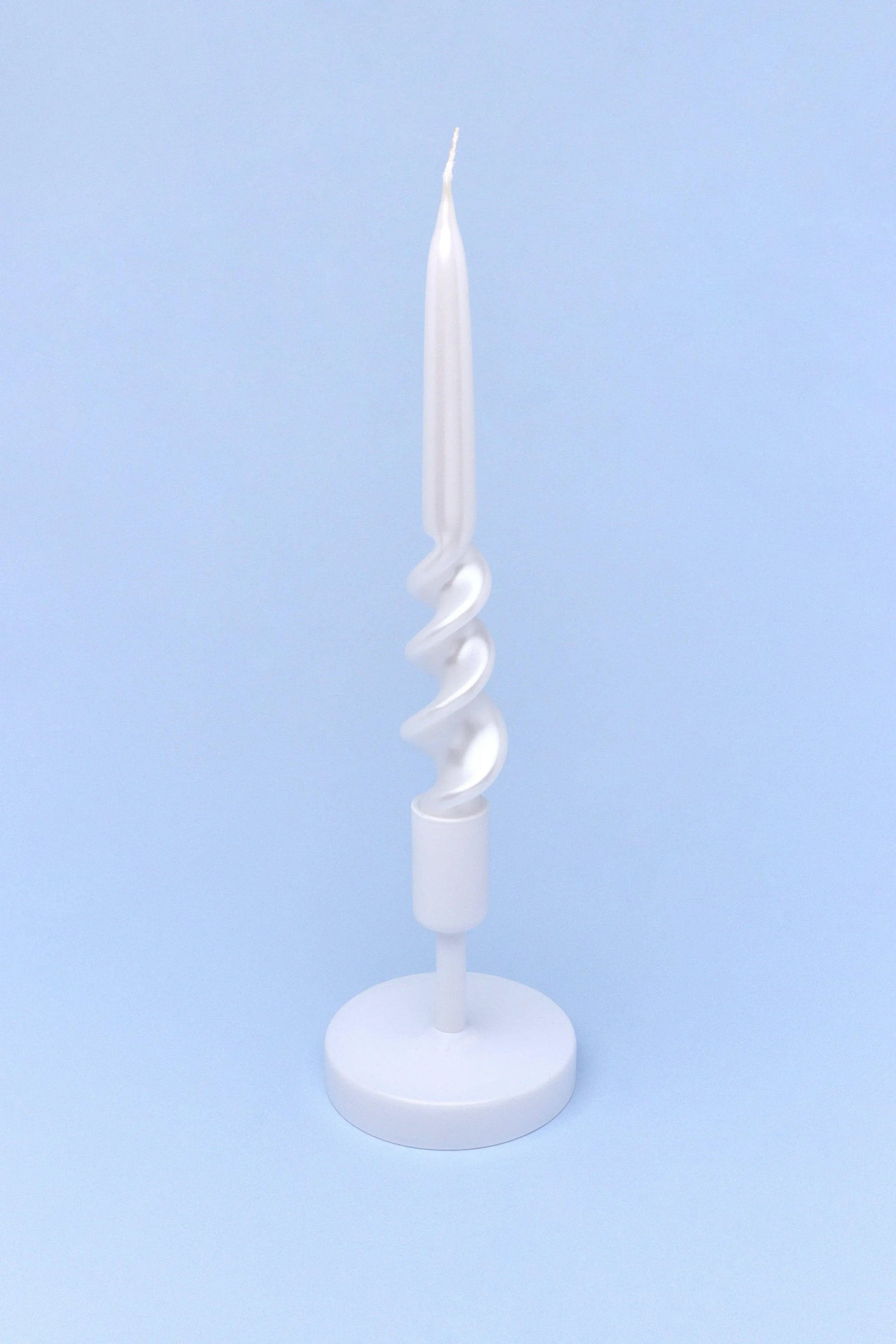 Twiselle Pair of Pearl White Spiral Twisted Taper Candles — alternate view, G Decor