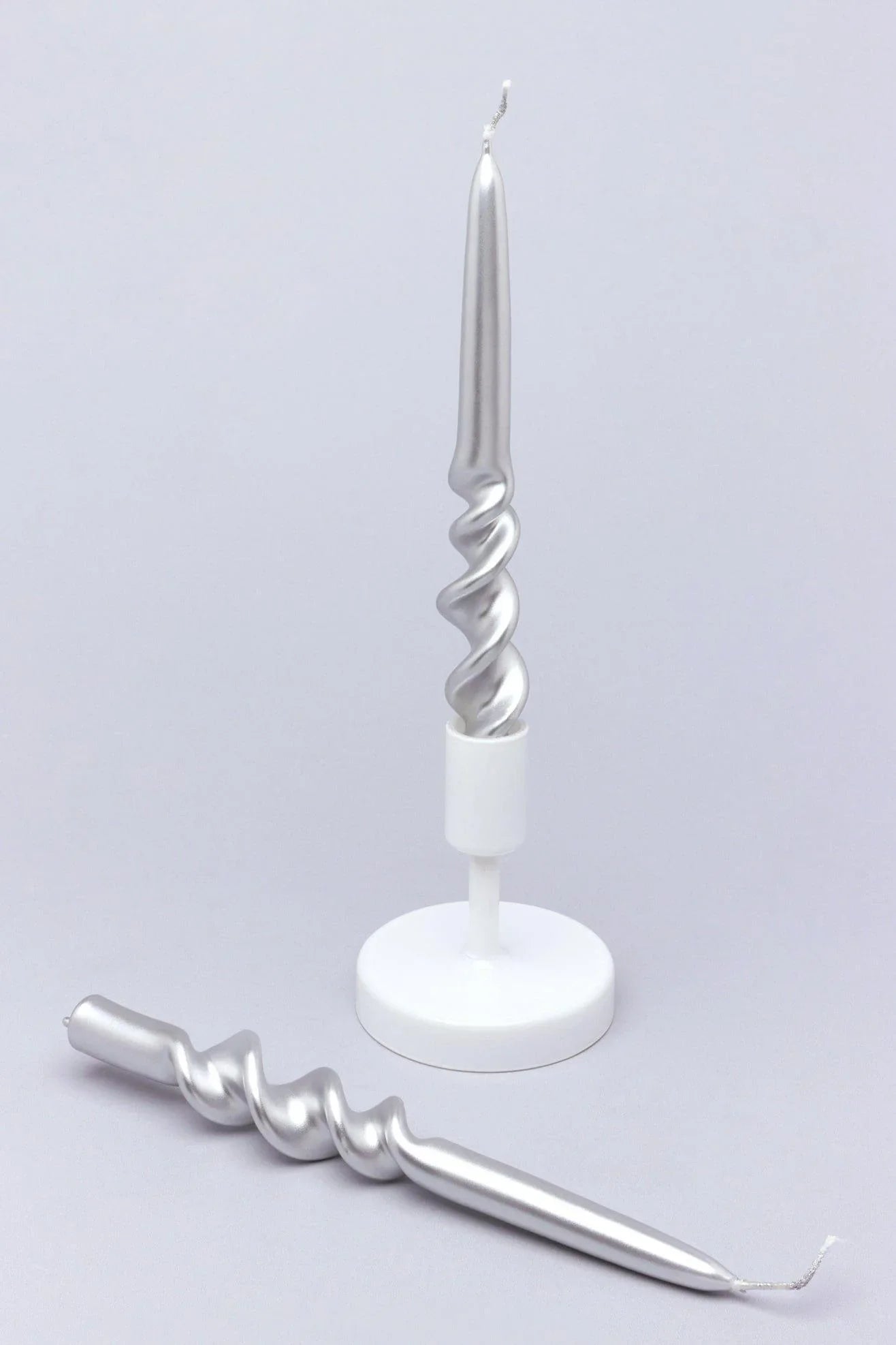 Twiselle Pair of Silver Spiral Twisted Taper Candles — G Decor