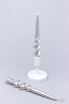 Twiselle Pair of Silver Spiral Twisted Taper Candles — G Decor
