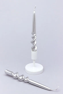 Twiselle Pair of Silver Spiral Twisted Taper Candles