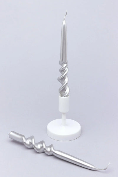 Twiselle Pair of Silver Spiral Twisted Taper Candles