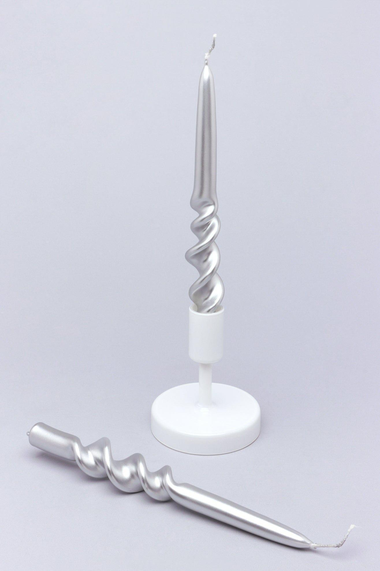 Twiselle Set of 2 Spiral Twisted Hand Dipped Dinner Silver Taper Candles - G Decor