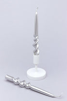 Twiselle Set of 2 Spiral Twisted Hand Dipped Dinner Silver Taper Candles - G Decor