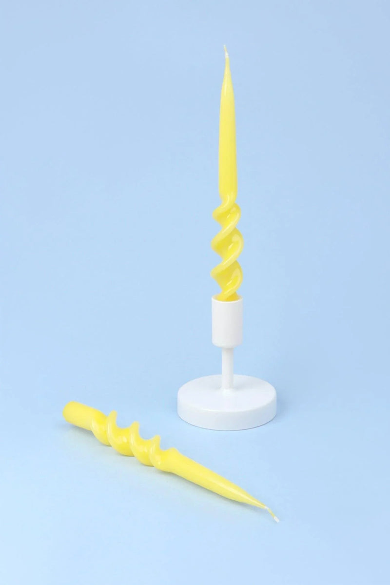 Twiselle Pair of Sunny Yellow Spiral Twisted Taper Candles