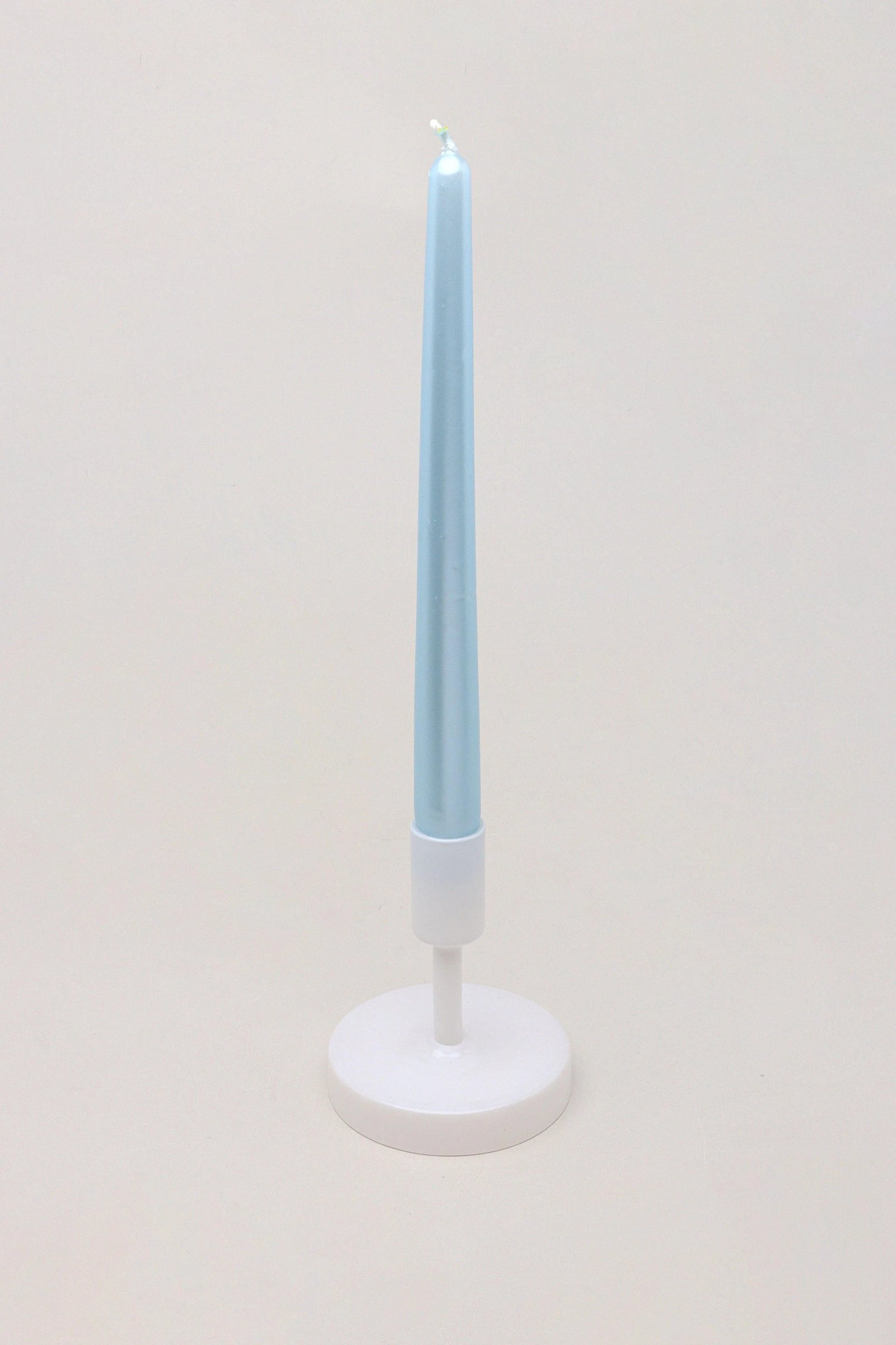 Velaré Blue Sky Tall Opaline Taper Candles — close-up view, G Decor