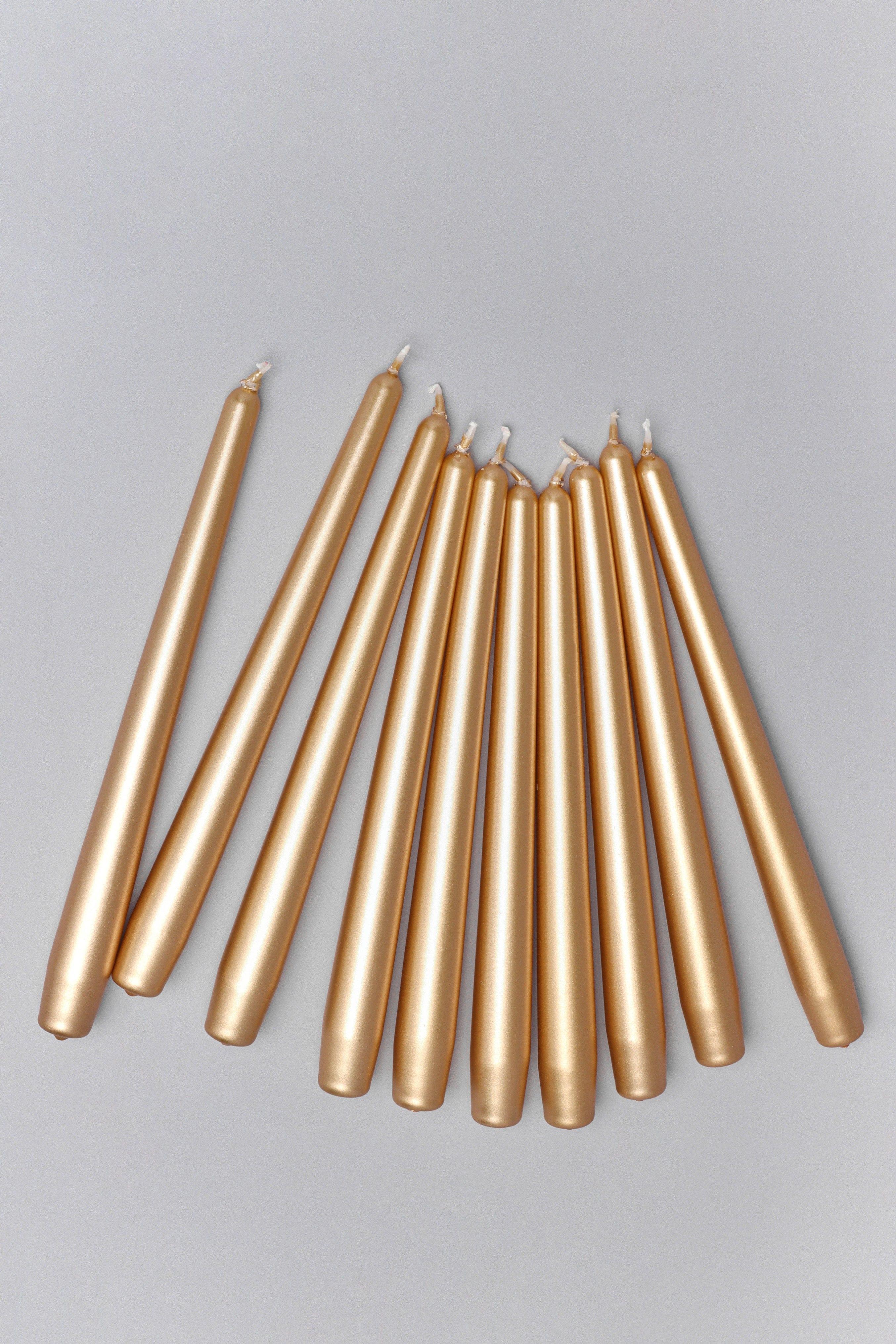 Velaré Brass Gold Set of 2, 10 or 20 Tall Hand-Finished Opaline Dinner Candles & Taper Candles - G Decor
