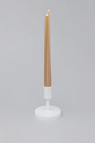 Velaré Brass Gold Tall Opaline Taper Candles — close-up view, G Decor