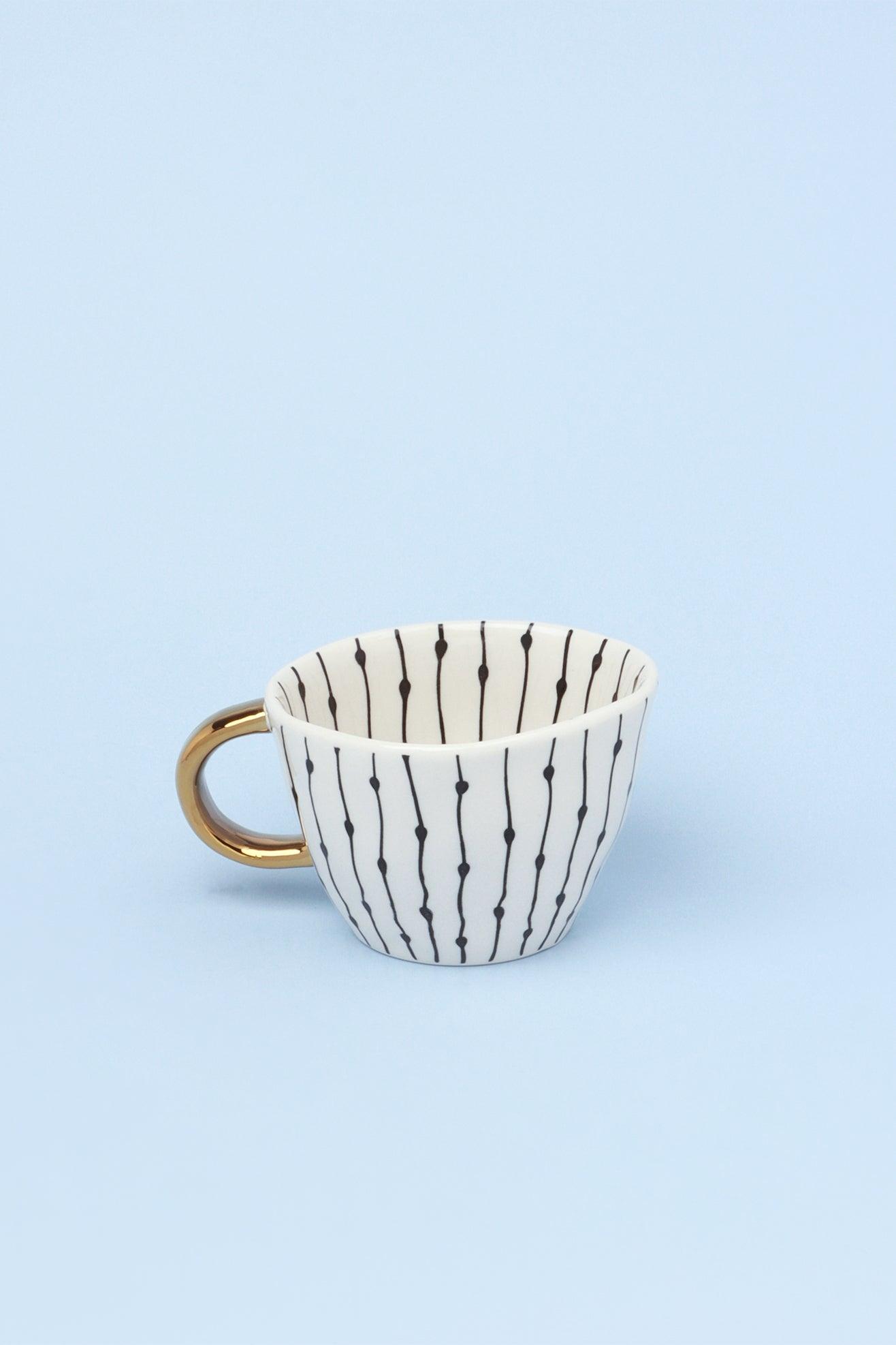 Ventura Glazed Geometric Irregular Thick Ceramic Mug With Gold Handle - G Decor