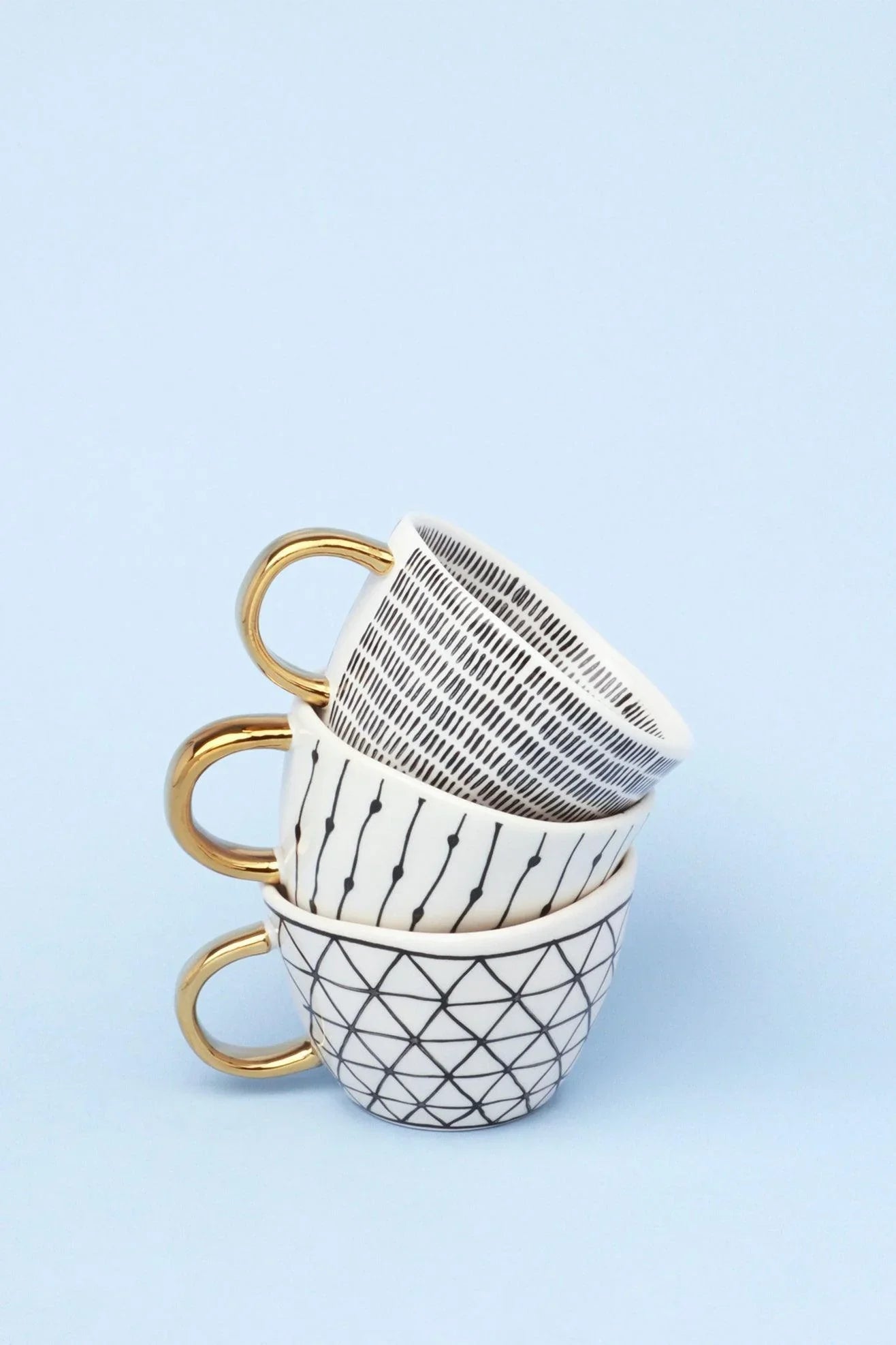Ventura Hand-Painted Geometric Ceramic Mug with Gold Handle — close-up view, G Decor