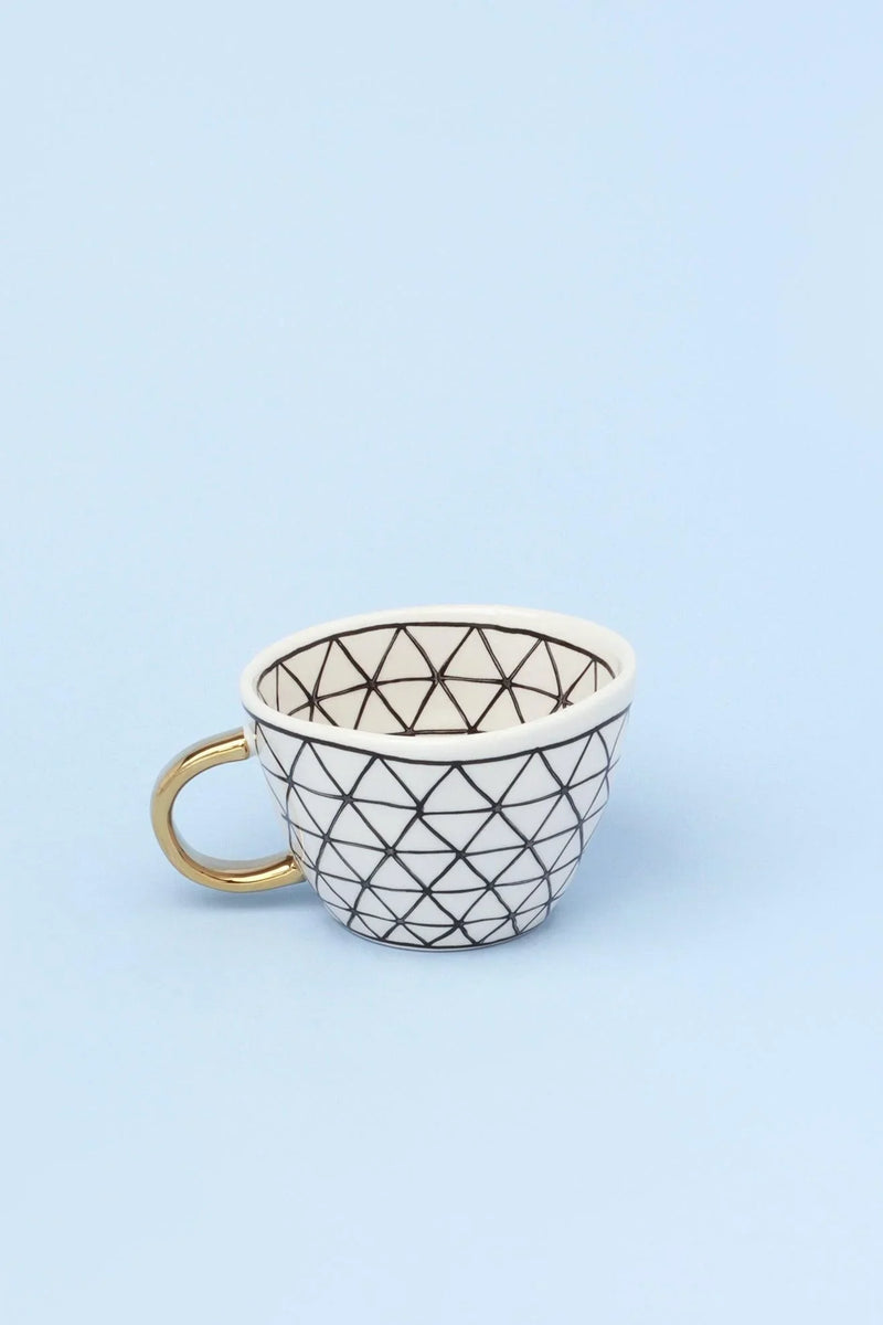 Ventura Hand-Painted Geometric Ceramic Mug with Gold Handle