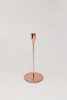 Verro Set of 3 Stainless Steel Dinner Candlesticks in Rose Gold — lifestyle view, G Decor