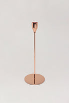 Verro Set of 3 Stainless Steel Dinner Candlesticks in Rose Gold — close-up view, G Decor