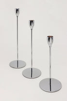 Verro Set of 3 Modern Silver Stainless Steel Candle Holders Sleek Weighted Dinner Candlesticks - G Decor