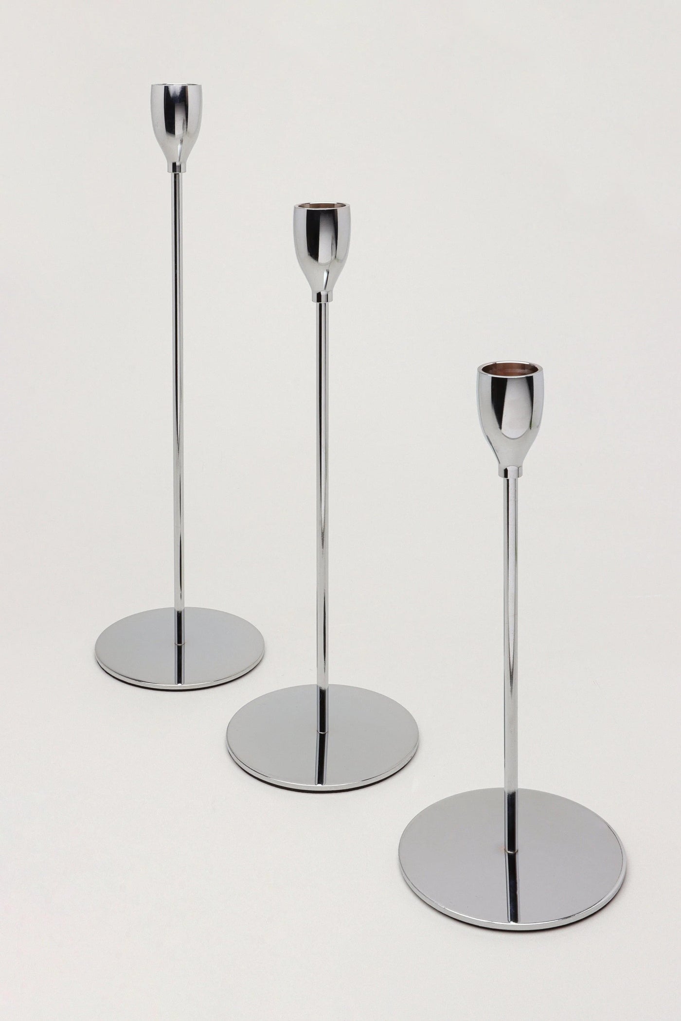 Verro Set of 3 Stainless Steel Dinner Candlesticks in Silver
