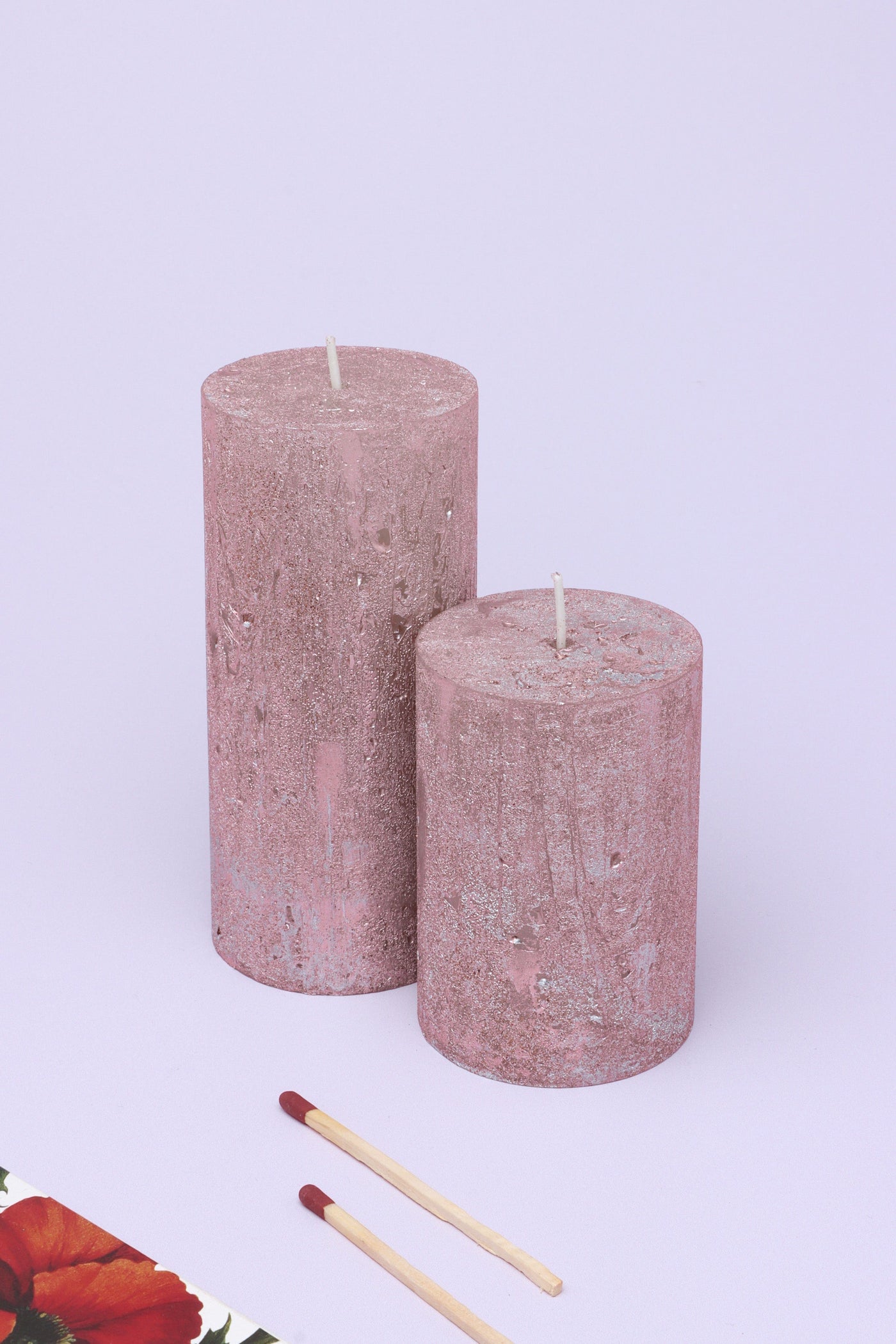 Gdecorstore Candles Rose gold / Set Vivian Antique Marble Rose Gold Aged Two Tone Pillar Candle