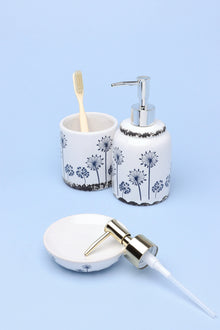 Ensemble d'accessoires de salle de bain en céramique blanche et bleue