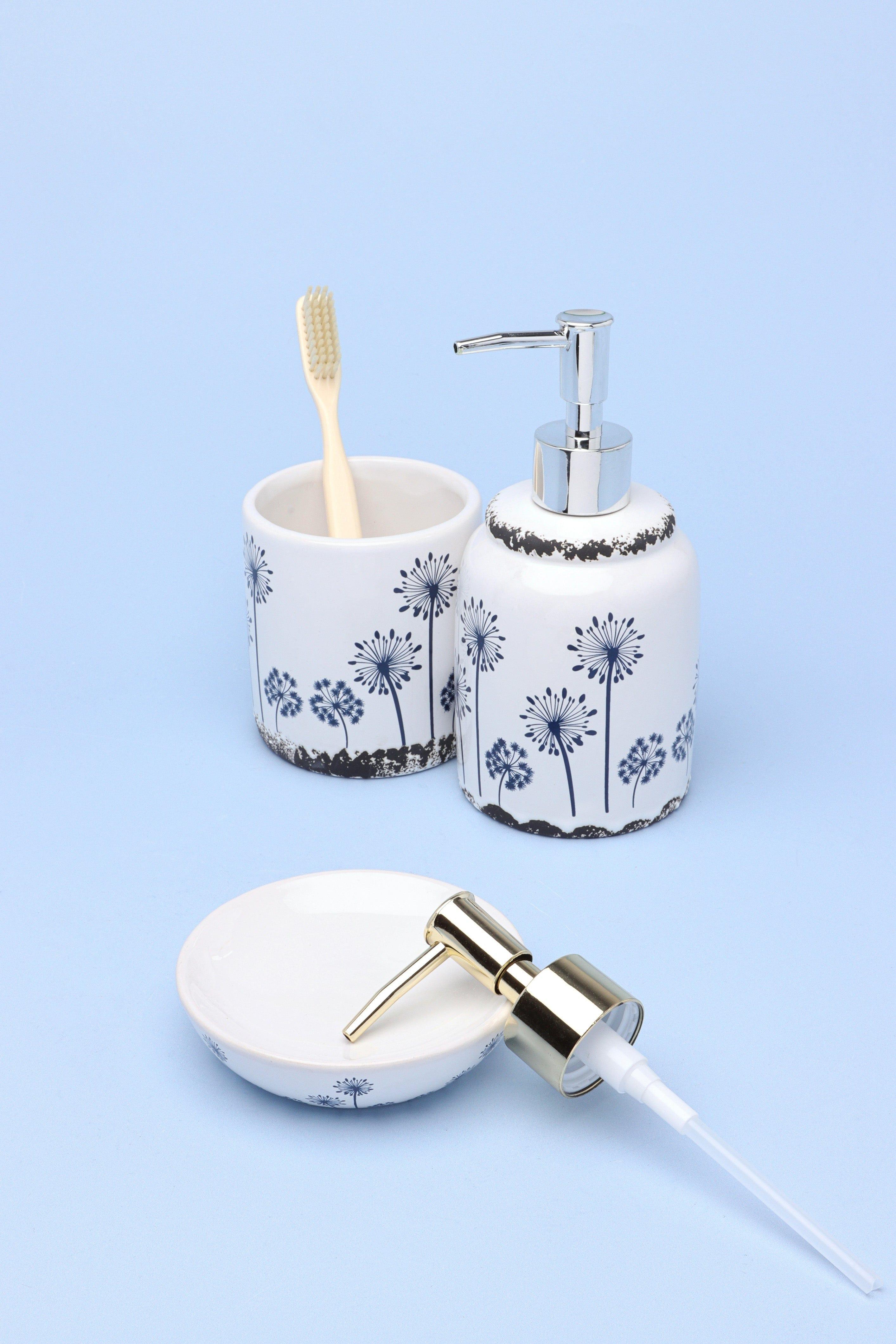 White and Blue Ceramic Bath Accessory Set - G Decor