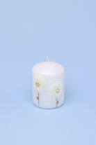 White Bloom Serenity Margaret Flower Sculpted Pillar Candle — close-up view, G Decor