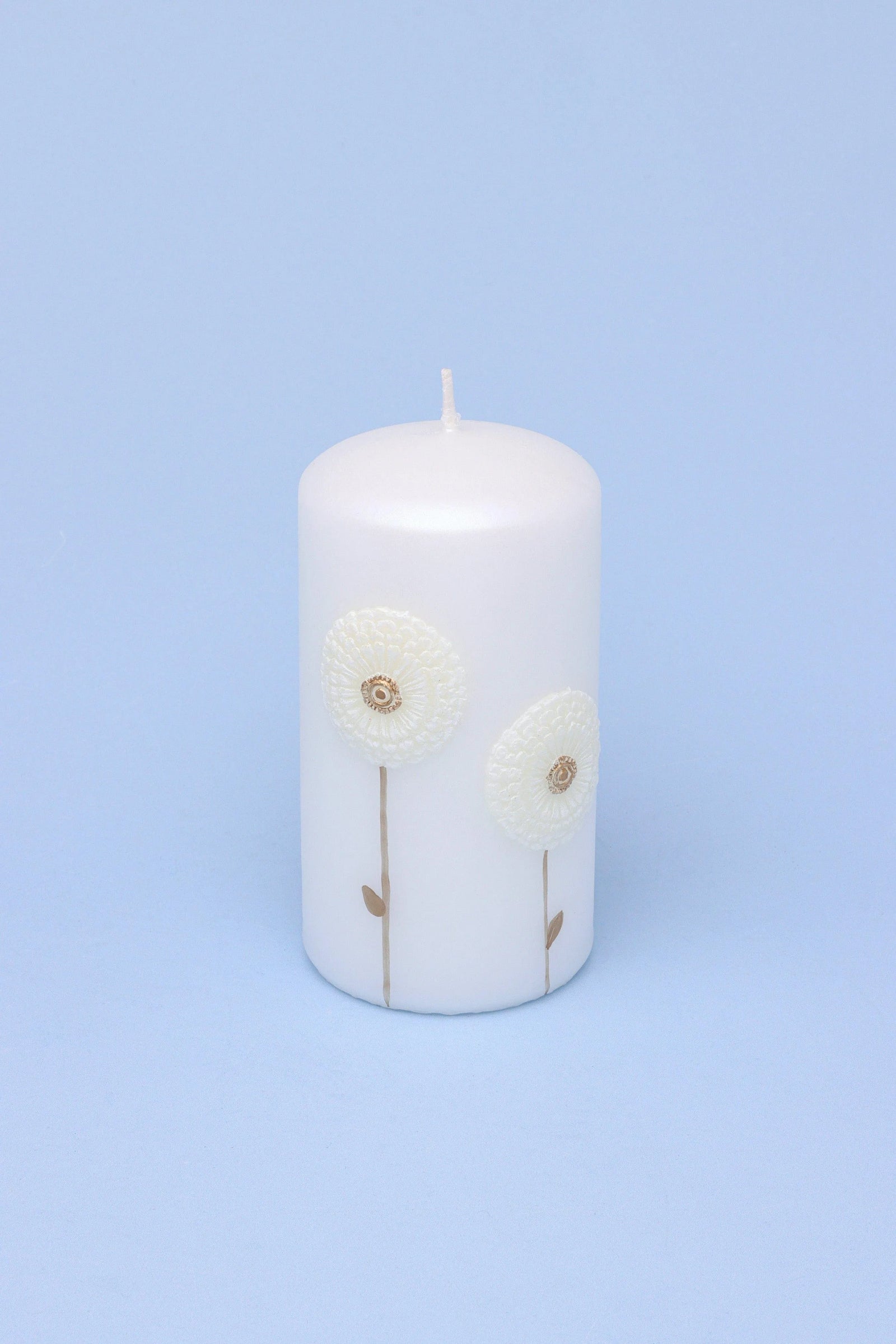White Bloom Serenity Margaret Flower Sculpted Pillar Candle — alternate view, G Decor