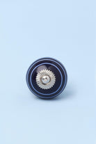 White Striped Handcrafted Ceramic Door Knob In Dark Colours - G Decor