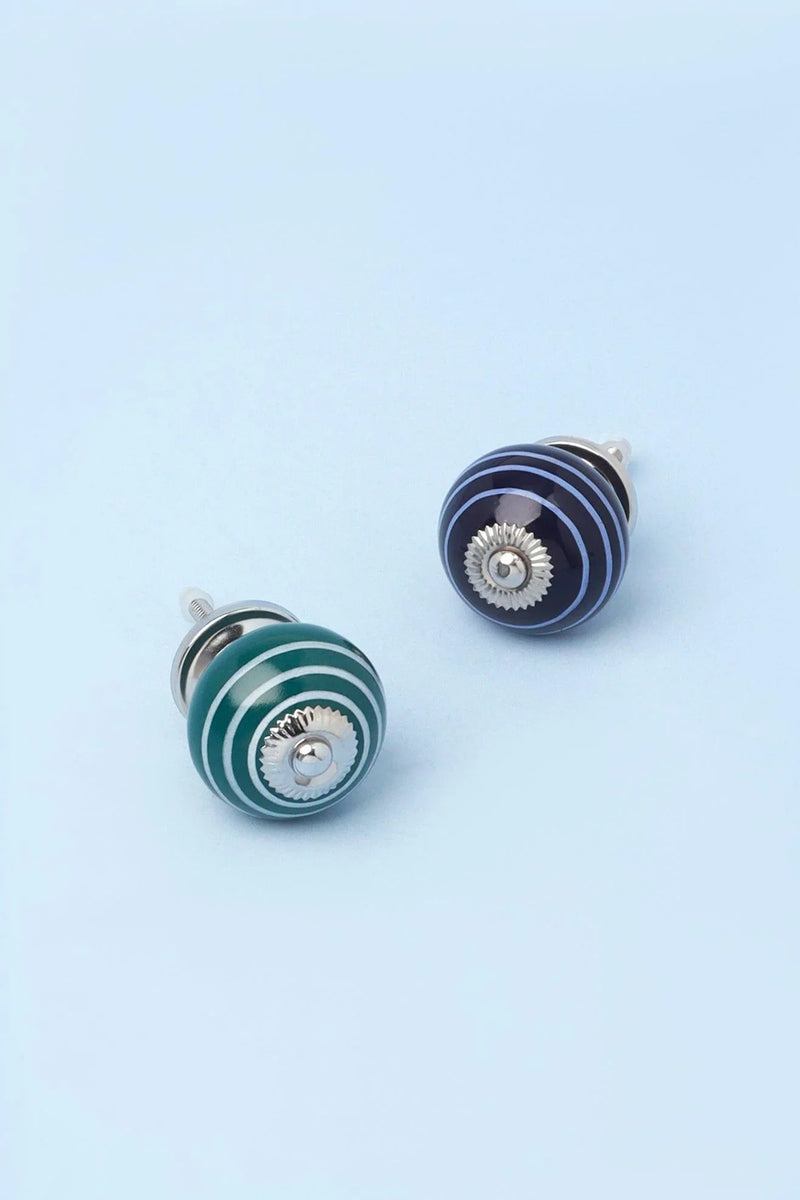 White Striped Hand-Painted Ceramic Cabinet Knob in Dark Colours