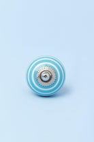 White Striped Handcrafted Ceramic Door Knob In Gray and Light Blue - G Decor