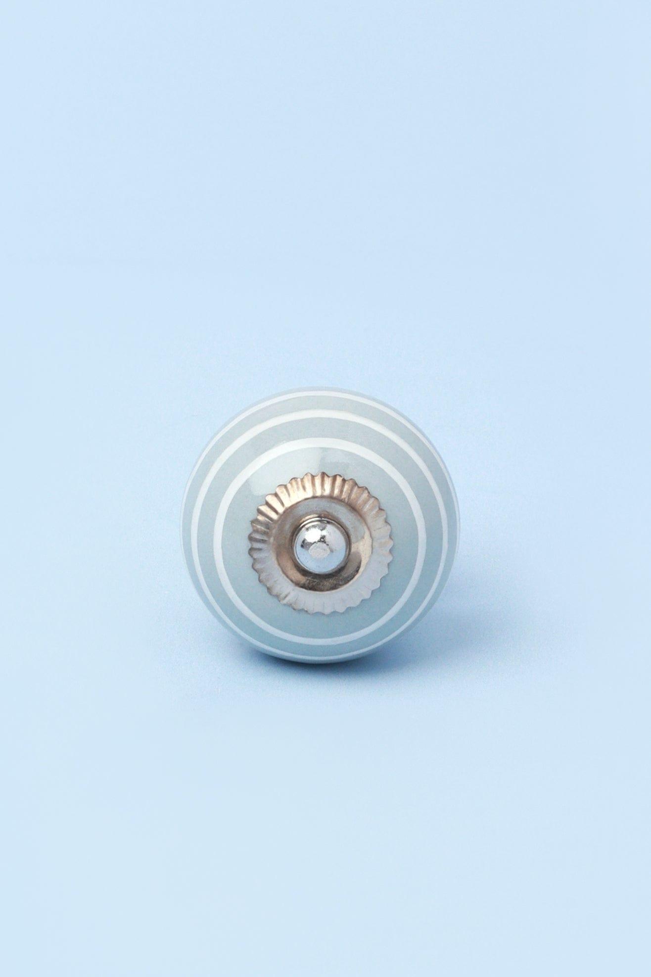 White Striped Handcrafted Ceramic Door Knob In Gray and Light Blue - G Decor