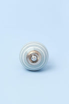 White Striped Handcrafted Ceramic Door Knob In Gray and Light Blue - G Decor