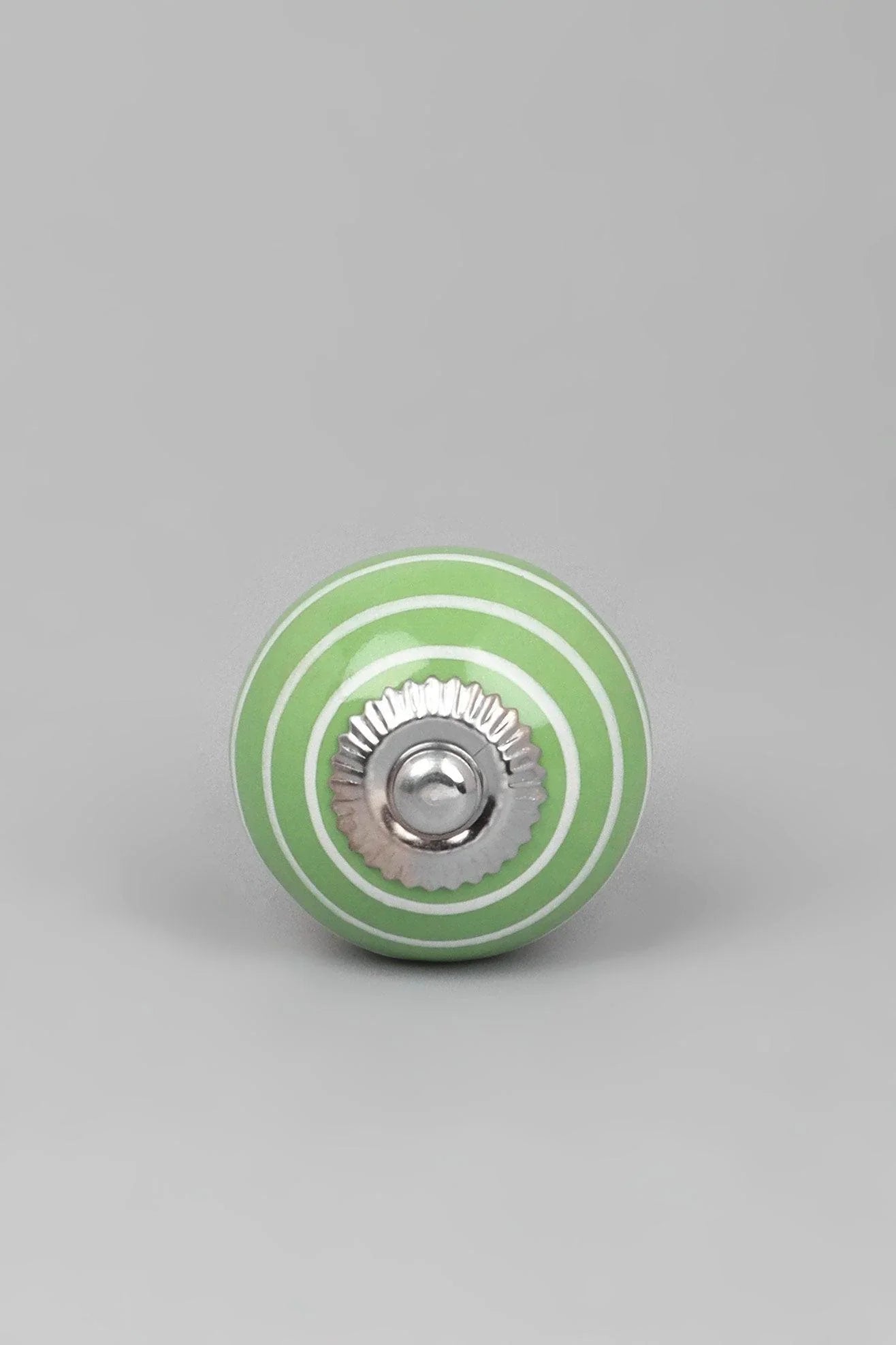 White Striped Ceramic Cabinet Knob in Light Green and Orange — alternate view, G Decor