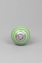 White Striped Ceramic Cabinet Knob in Light Green and Orange — alternate view, G Decor