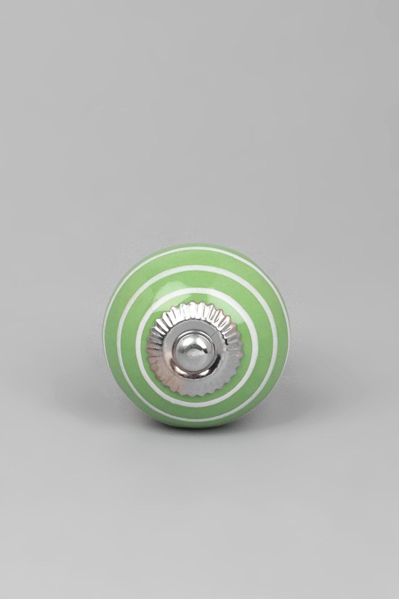 White Striped Handcrafted Ceramic Door Knob In Light Green And Orange - G Decor
